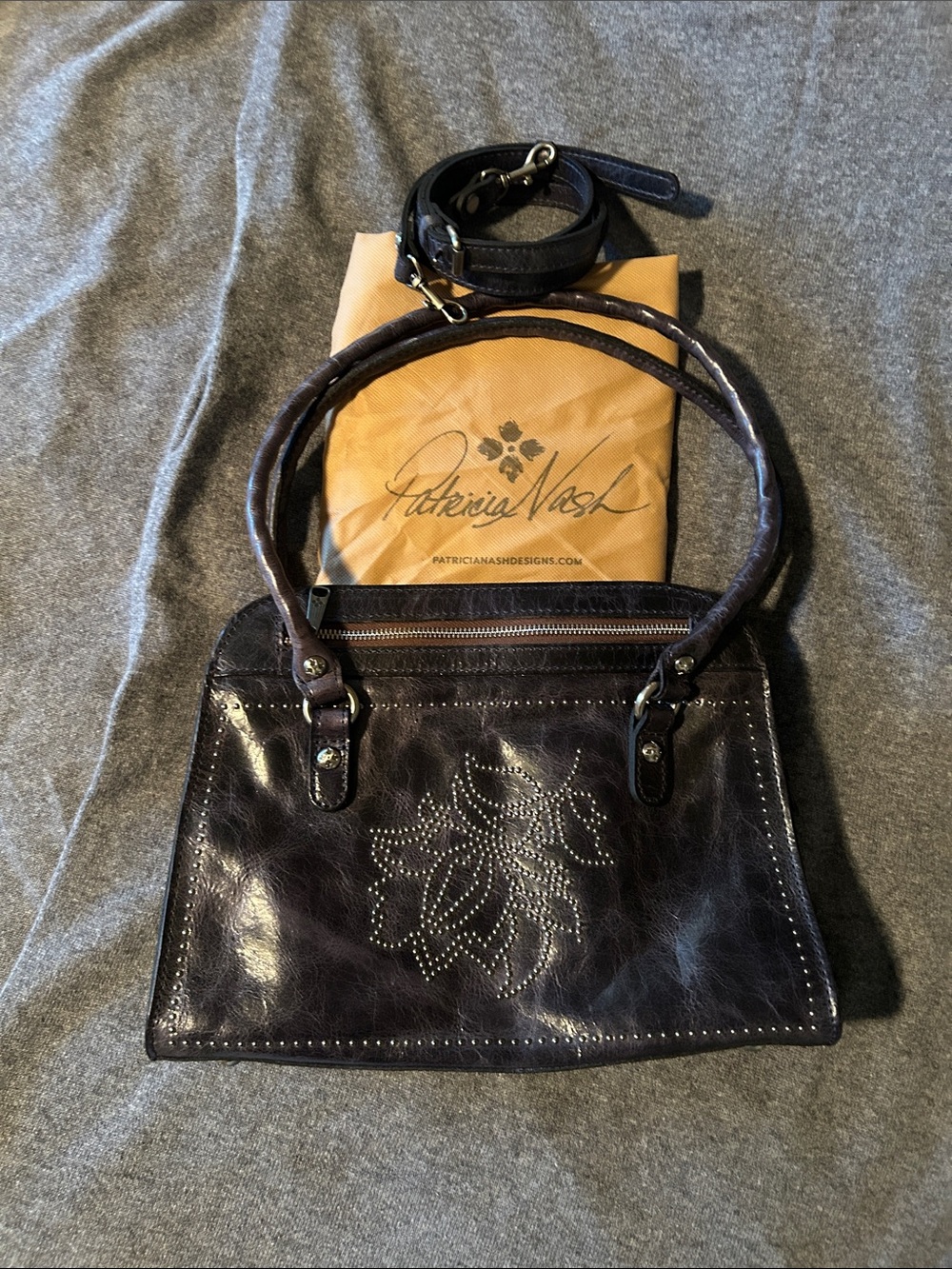Patricia Nash Dark Brown Leather Studded Satchel
